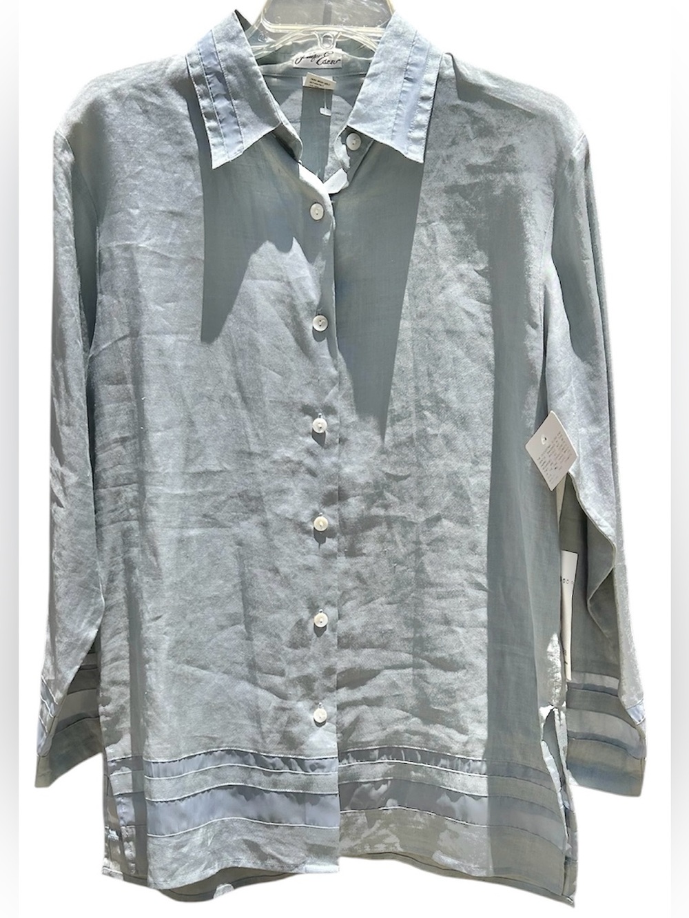 NWT Vintage 90s Jennifer Eden Slate Blue Linen Long Sleeve Jacket Blouse Size S